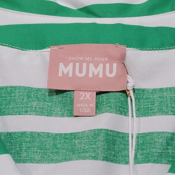 NWT Show Me Your Mumu Womens Plus Size 2X Berman Button Up Shirt Green Striped - Picture 4 of 10